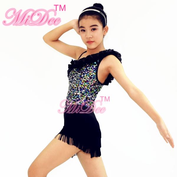 2 In 1 Jazz Tap Costumes Purple Sequin Dance Leotard Diagonal Ruffle Neck With Short Fringe Skirt