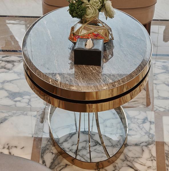 Stone top with gold metal frame oval shape coffee table for hotel bedrooom and living room