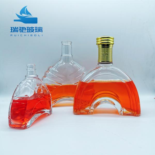 Customized Hot Stamping 750 ml Liquor Unique Shaped Wine Glass Bottle with Cap