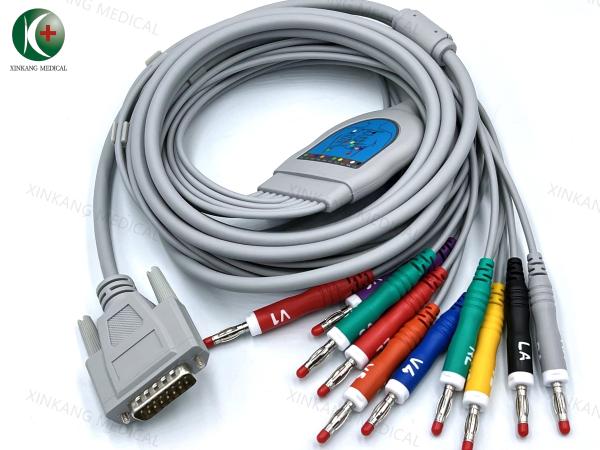 White 10 Leads Ekg Cord With Snap On Connector Type 1.5 Meters