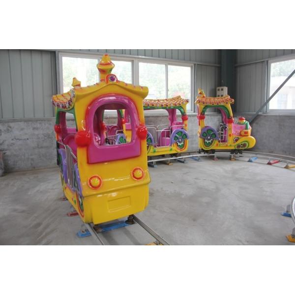 Electric Outdoor Amusement Train Rides , Cartoon 14 Seats Mini Track Train