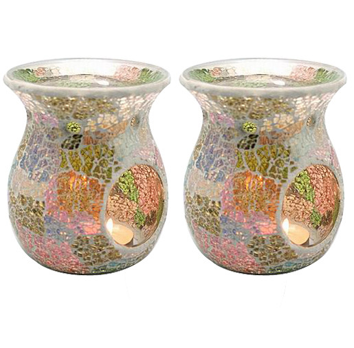Crackled Mosaic Glass Votive Candle Holders