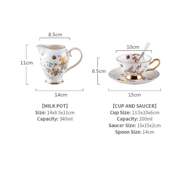 Decorative 1350ml 15pc Porcelain English Teapot Set With 340ml Milk Jug