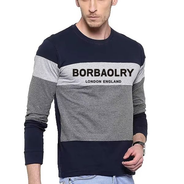 Men's Autumn and Winter Men's Large Size Round Neck Color Blocked Pullover Thin Long Sleeved T-shirt