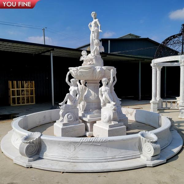 Outdoor Hand Carved White Marble Angel Statue Water Fountain