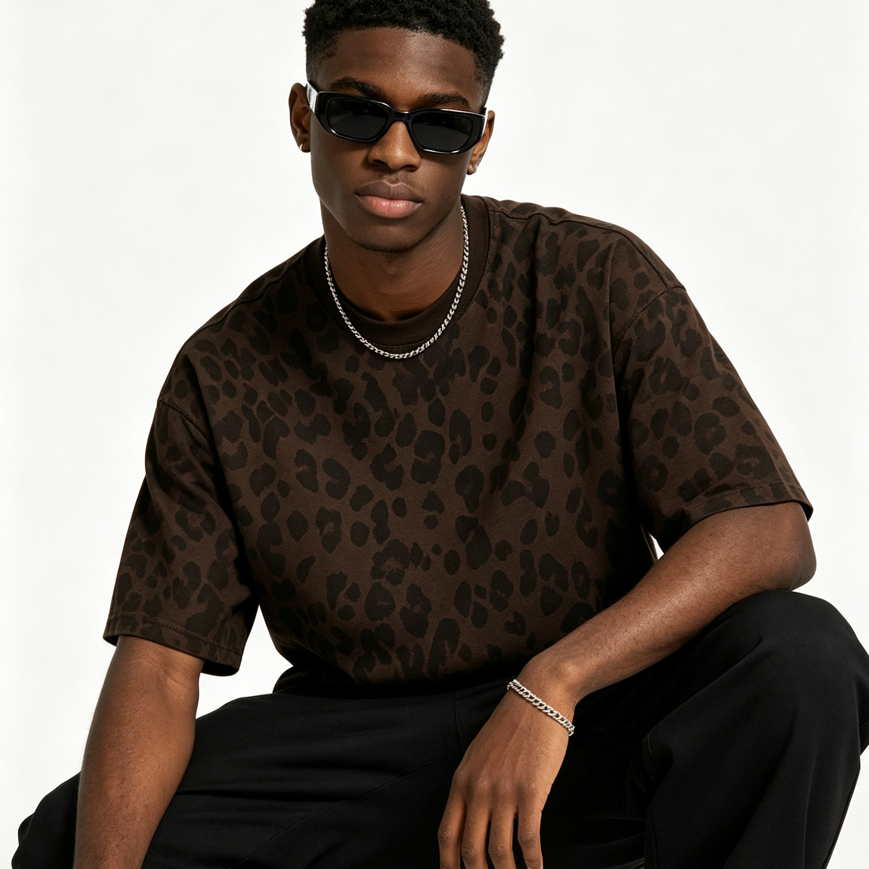 Men’s Leopard Print Quick-Dry T-Shirt 240G Oversized Casual Sportswear Summer Tee