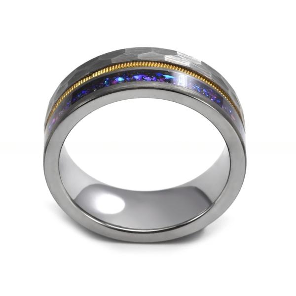 8mm Fashion Men's Guitar String Silver Tungsten Ring with Blue Sandstone Inlay Third Party Appraisal Diamond Shape Other