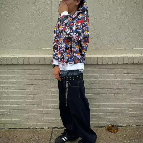 Custom Zipper Full Dtg Print Cartoon Hoodie Streetwear Oversized Zip up French Terry Fashion Casual Hoodies Men