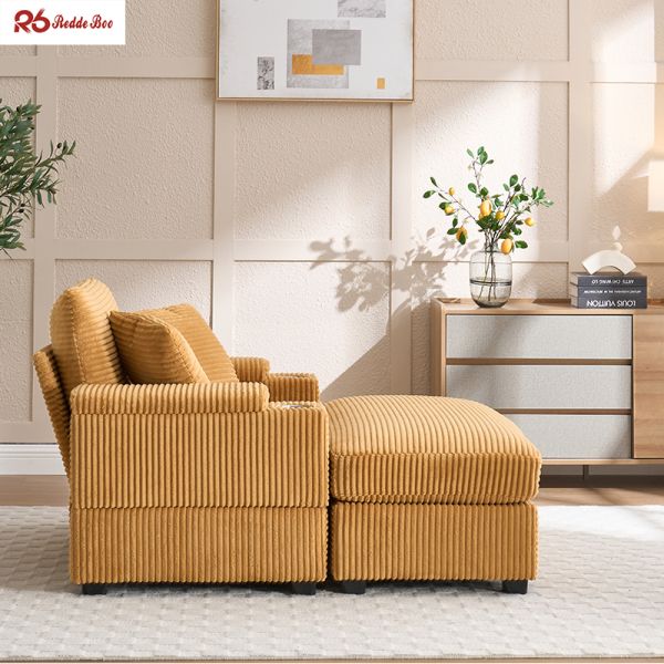 Minimalist Multifunctional Plush Corduroy Sofa Couch Sets Tan Yellow For Apartment