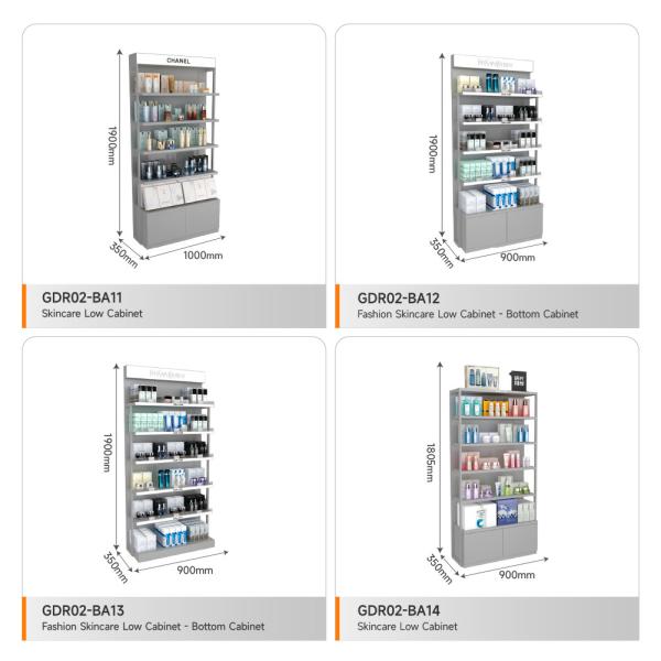 Skincare Display Rack Grey Oiled Wooden Skincare Cabinet With Led Lights For Multi-Functional Shop Counter And  Branded Display Stand