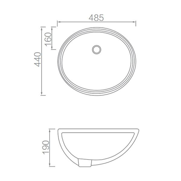 Ceram Glazed Under Counter Basin Oval Shape For Bathroom Toilet