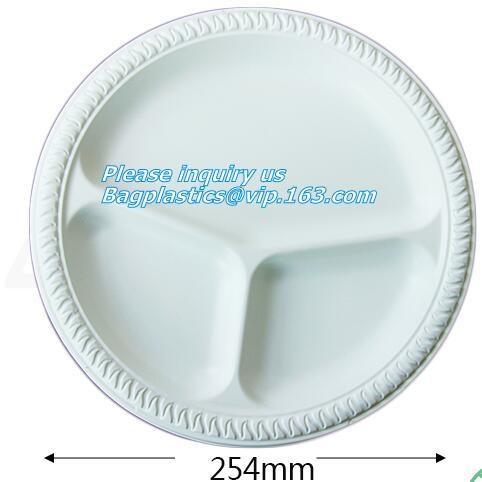 Round 11 inch 4 compartment disposable corn starch plates,3 compartments disposable corn starch plates, corn starch pack