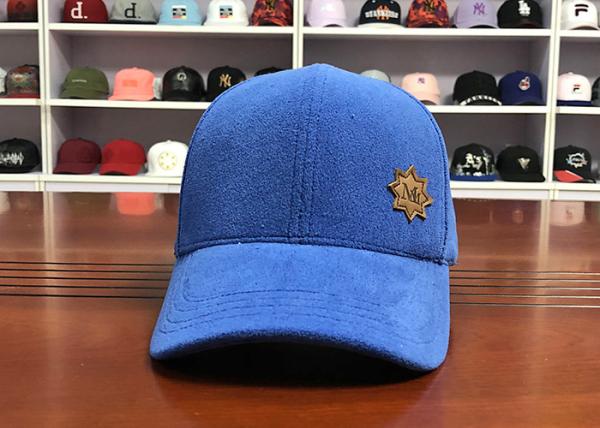 Hot sale Customize velvet 6panel  blue rubber patch baseball caps hats