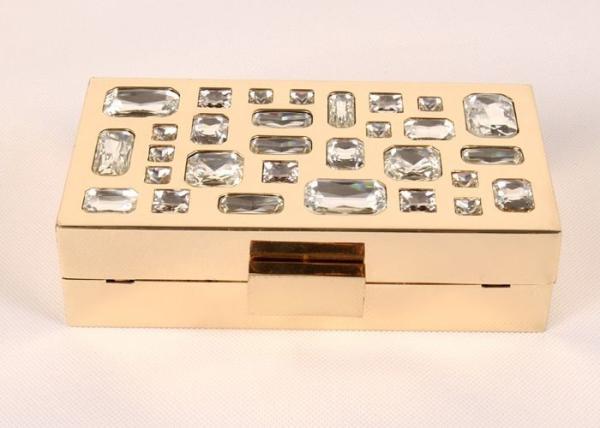 Rectangle Shape Stone Clutch Bag Gold Frame Silver Glass Stone For Elegant Lady