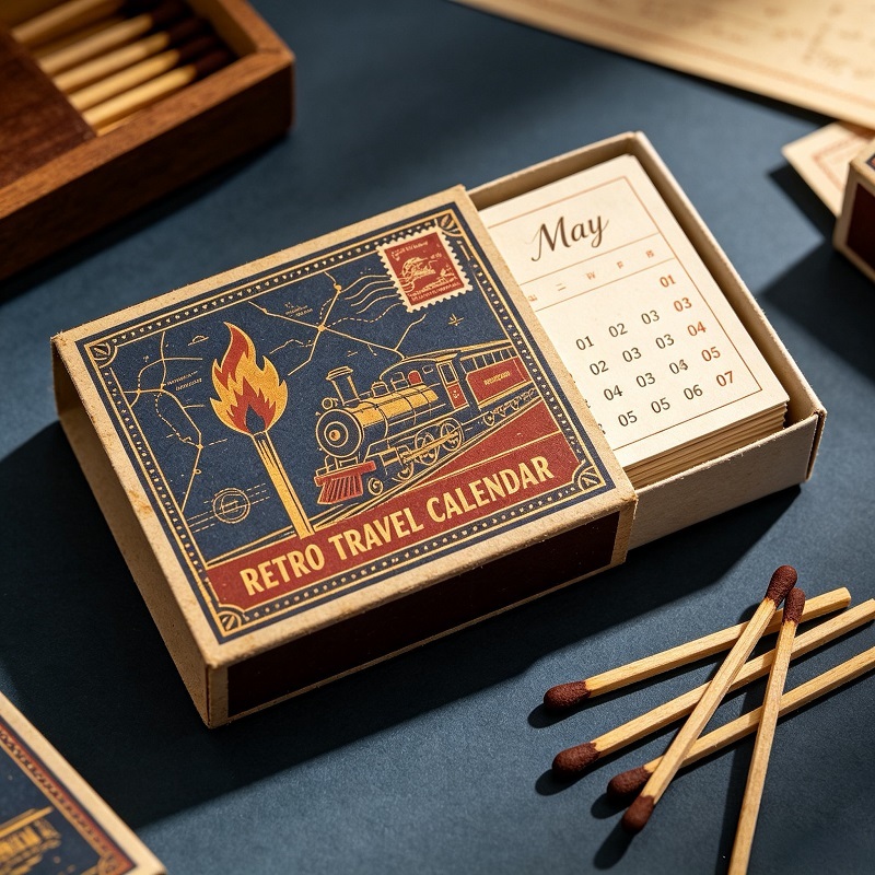 Custom Printed Retro Matchbox Art Desk Calendar With Slide Drawer Box