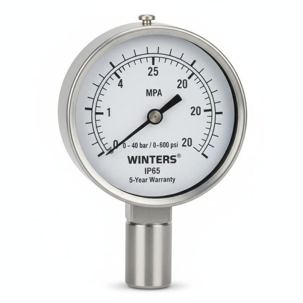 WINTERS Semi-Stainless Steel Pressure Gauge with IP65 Protection and 5-Year Warranty - PFQ-40-T-S-A-ZM-(0-4MPa)