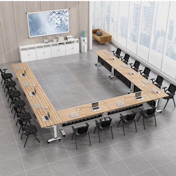 Multifunctional Folding Long Conference Table With Wheels For Conference Room Office Desks & Chairs