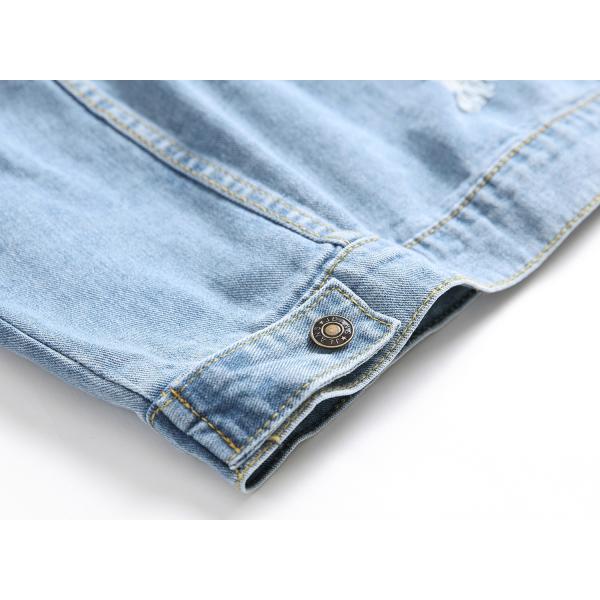 Дизайнер моды Неформальный полиэстер хлопок Утилитарный шнурка Кнопка стройный фит Мэнс Наружная одежда Уличная одежда Дырка джинсовая куртка