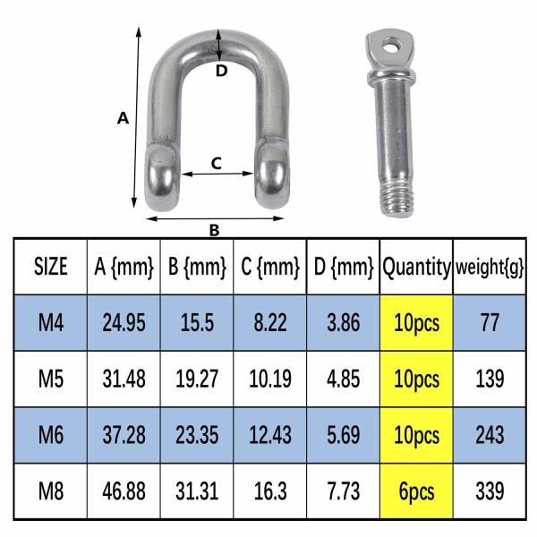 304 aço inoxidável D Anel Chackle Lock D Links Clip Hook para construção pesada