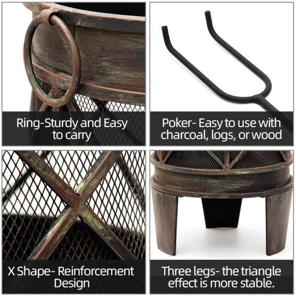 Outdoor Wood Burning Barbecue Cast Iron Fire Pit Outside Patio Backyard Deck Heavy Duty