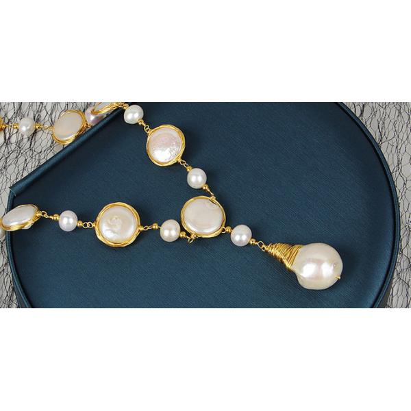 Natural Baroque Pearl necklace Cassic large irregular baroque pearl necklace Baroque Pearl Metal Charm Necklaces Choker