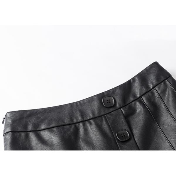 Black PU Skirt Ladies Dress Skirt Short Style Pleather Slim Dress button through Placket