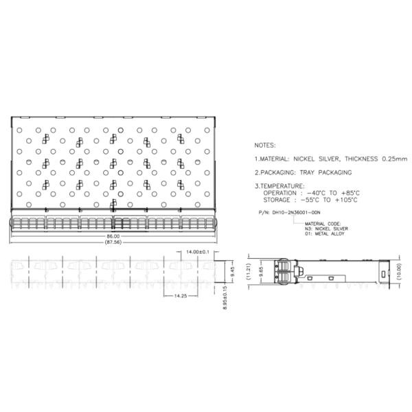1X6 Port SFO / SFP Cage Connector Operating Temperature -40℃ To 85℃