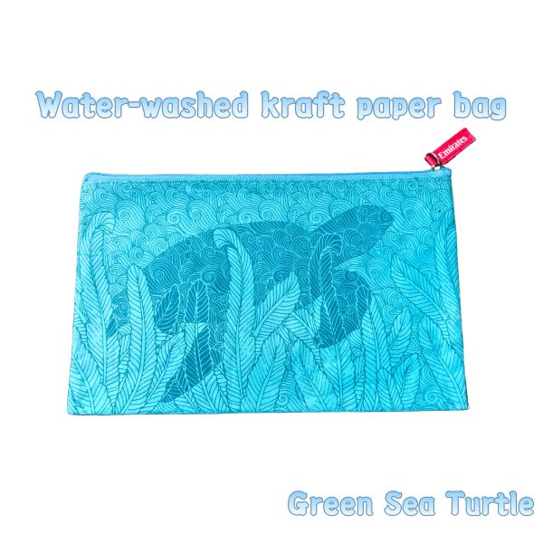 Washable Kraft Pouch – Turquoise Green Sea Turtle – Reusable Travel Kit for Beach & Bath
