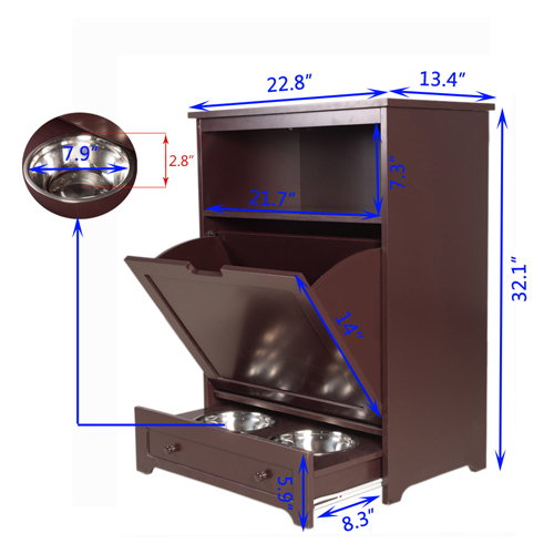 P2 Grade MDF Wood Pet Feeding Station With Storage Modern Pet Furniture