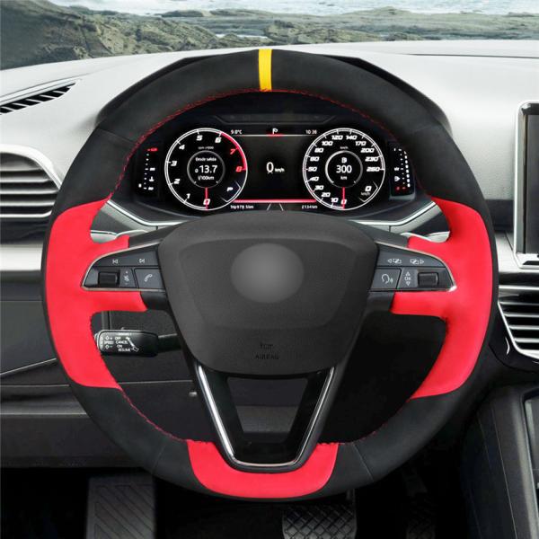 Red Black Suede Steering Wheel Cover for Seat Leon 5F Mk3 Ibiza 6J Tarraco Arona 2013-2019
