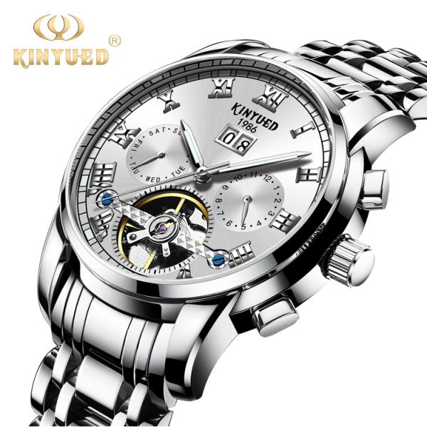 KINYUED Sliver Stainless Steel Mechanical Watch Long Service Span