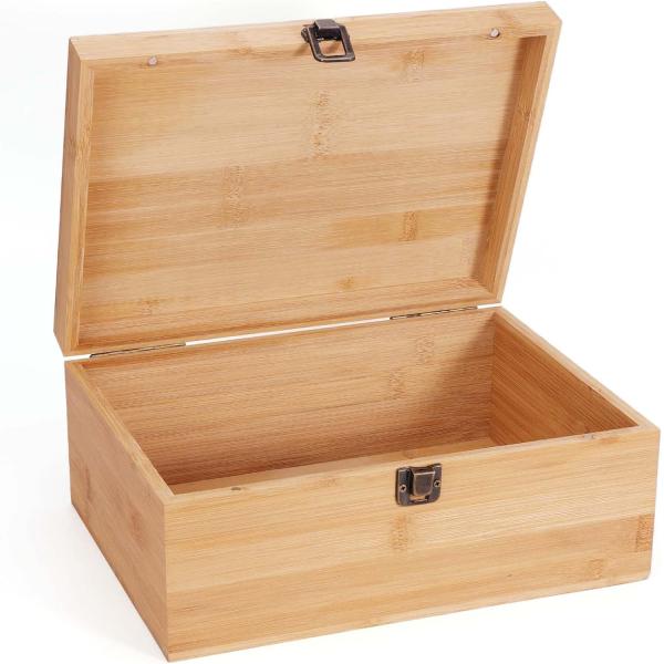 1 X 7.9 X 4.5 Inch Natural Bamboo Wood Storage Box With Hinged Lid Silk-Screen Printing