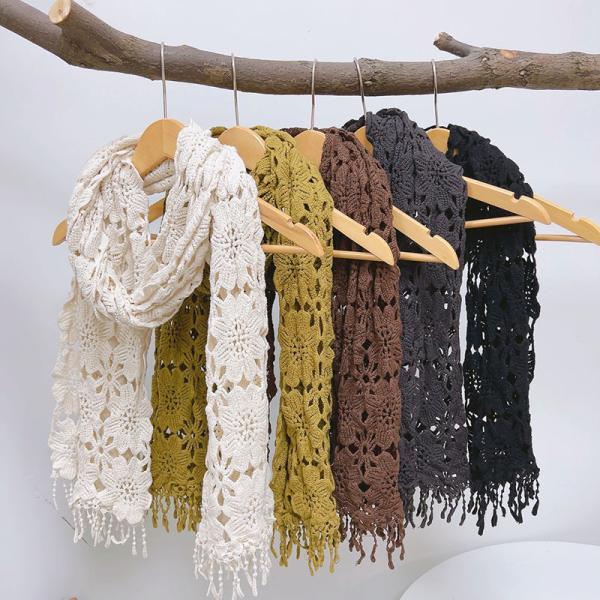 Y-F Spring and Autumn Neckwarm Scarf Soft Warm Lace Crochet Flower Long Knitted Thin Shawl Scarves