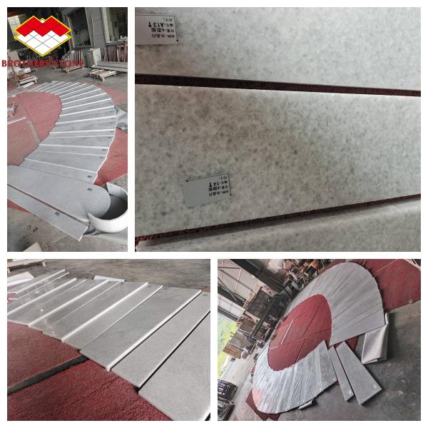 Apartment Indoor White Crystal Marble Arc Staircase with Customized Tread and Riser