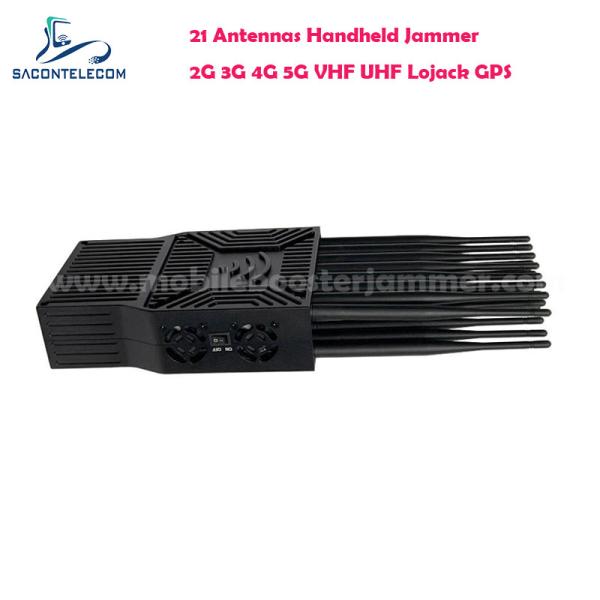 21W Output Power Portable Signal Jammer with 21 Antennas for 5G Lojack UHF VHF GPS WiFi Blocking