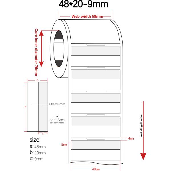 48x20-9mm Cable Adhesive Label 1mil White Matte Translucent Water Resistant Vinyl Cable Label