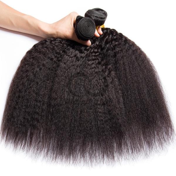 Natural Black Kinky Straight Remy Human Hair Bundles Sew In Weave Bundles Brazilian Bundle Deals
