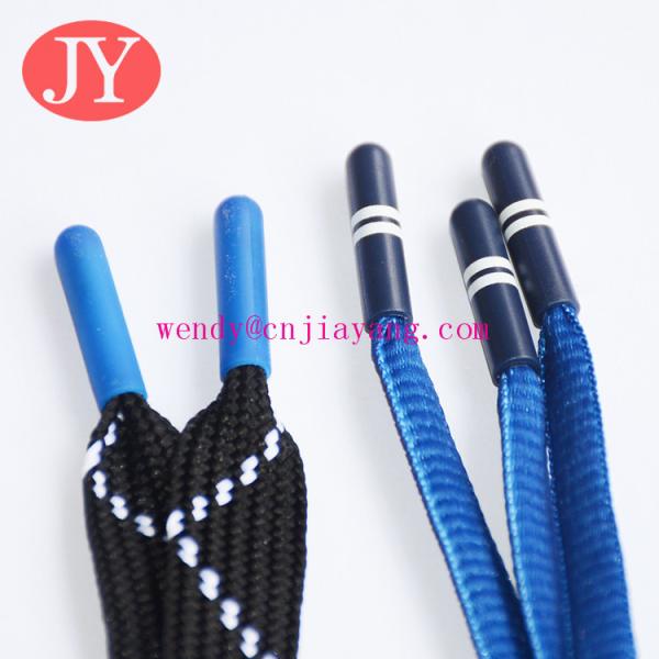 wholesale custom Logo 4mm round cotton shoelace hoodie cord with engraved logo metal tips