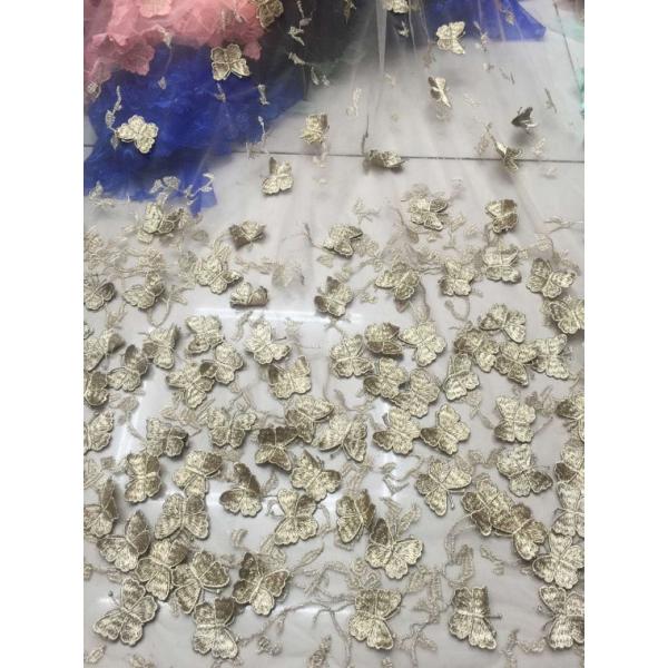 French 3D Butterfly Wedding Net Lace Fabric , Fashion Bridal Lace Fabric 125 cm Wide