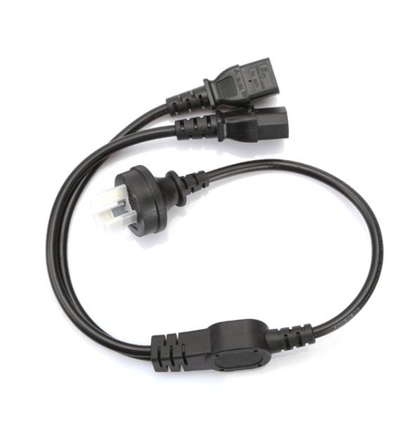 Australia SAA 1 in 2 out Y split cable, SAA Male to 2x IEC C13 female Cable L=0.6Meter