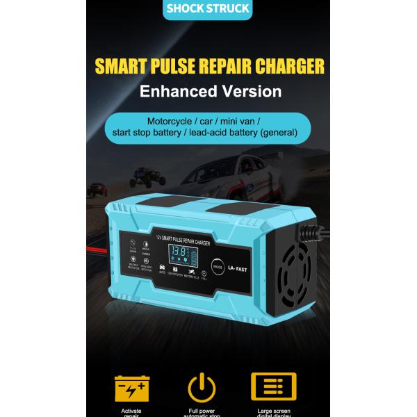 12V/24V Output 8a Pulse Repair Smart Fast Charger for Car Motorcycle Power Supply Adapter Included
