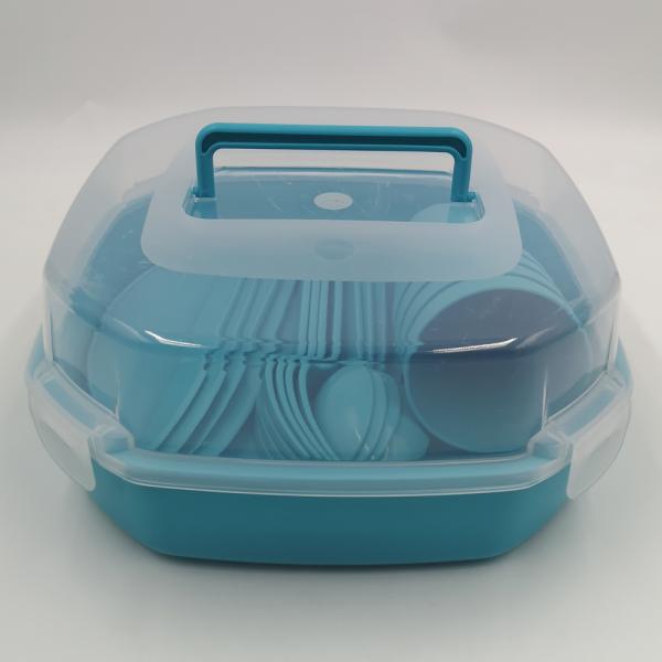 4 Person Portable Pigmented Outdoor Tableware Set Includes Knife Fork Spoon Plate