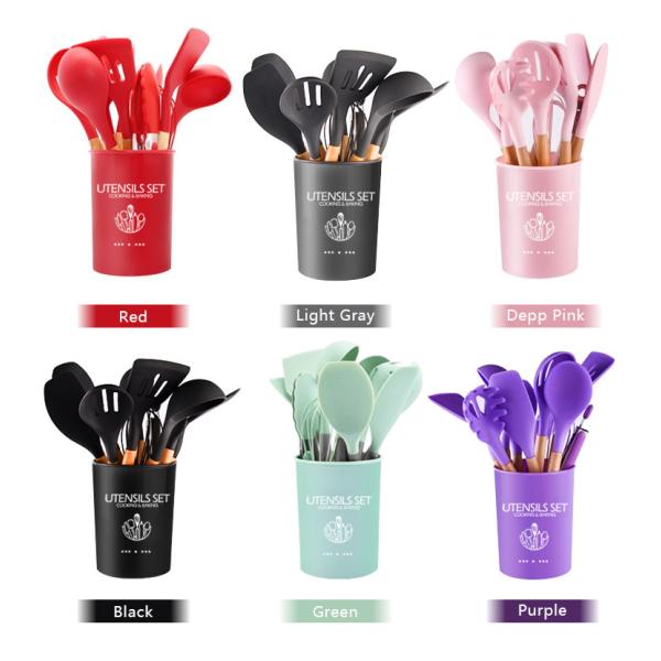 24 Pieces Non-Stick Wooden Handle Silicone Kitchen Gadget Set with Customized Options