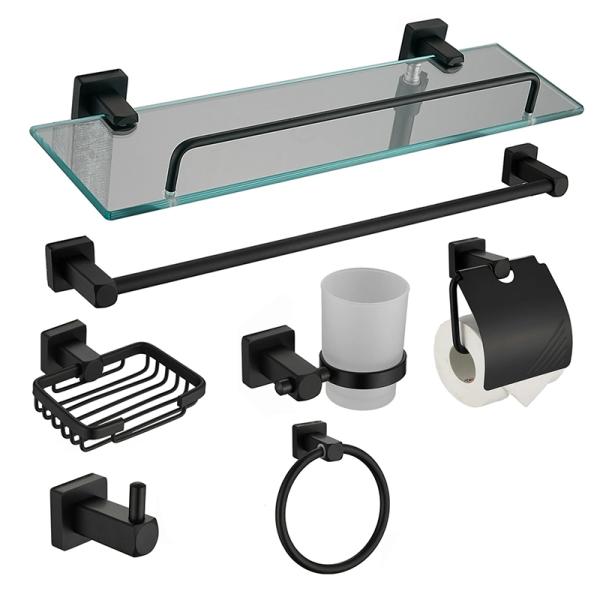Stainless Steel Bathroom Accessories Set with Perforated Installation and Seven Pieces
