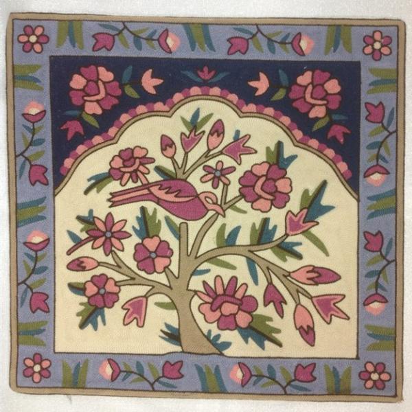 Embroidery cushion cover with Tree and bird design.