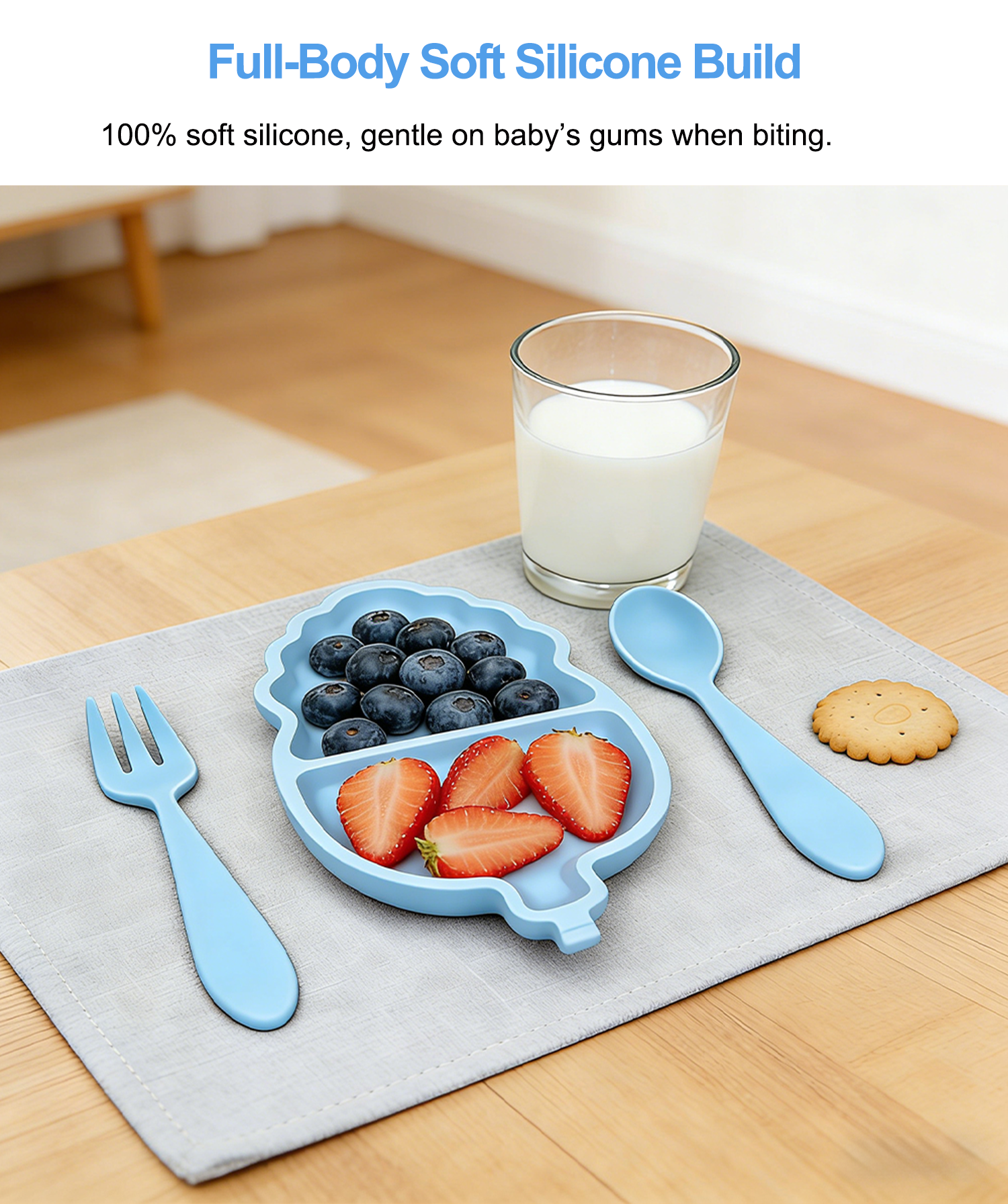 Feeding Tableware Set featuring Durable Non Toxic Adorable Corn Design Silicone Divided Dish Irregular Toddler Tableware