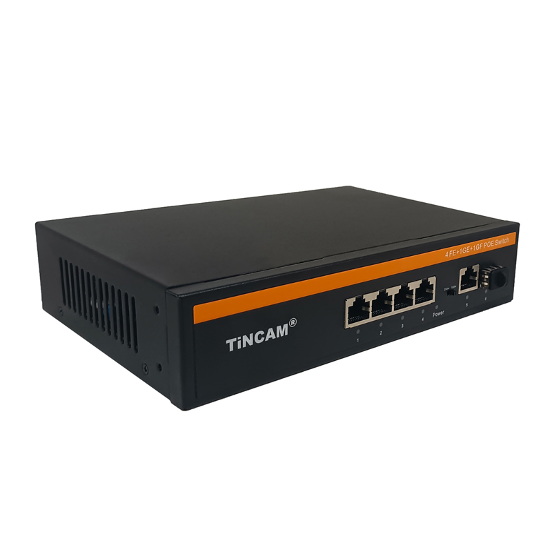 TiNCAM 6 Port PoE Switch 10/100Mbps 4 PoE Ports 1 UPLINK 1 Gigabit SFP 65W for IP Camera CCTV Surveillance TBC-4PS4506N-1PF