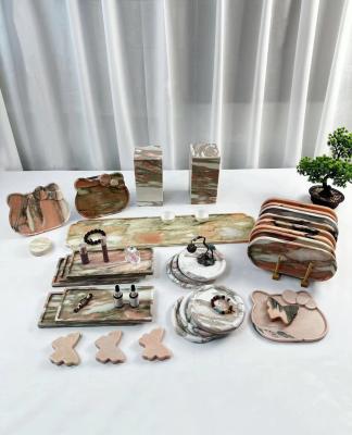 Italy Bvlgari Pink Marble Tray Handcrafted Polished Flat Marble Tray