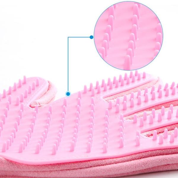 Pink Professional Pet Grooming Gloves Bath Cleaning Glove For Cat / Dog
