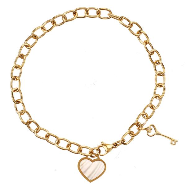 Titanium steel peach heart shell bracelet female vacuum plating 18k gold jewelry Bohemian hand string key pendant